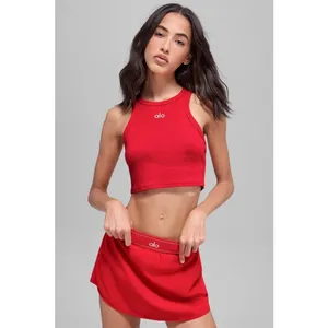 Alo Yoga Aspire Tank Bright Red Medium Ribbed Cropped Athleisure thumbnail 2