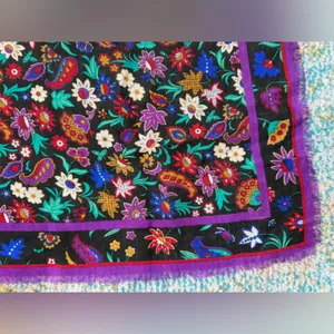 Vintage Caren Charles wool purple floral large square neck head scarf thumbnail 3