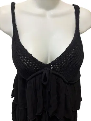 Zara Crochet Ruffle Tiered Black Dress Sz M little black Babydoll Summer Boho thumbnail 3