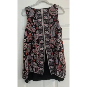 J. Jill Layered Tank‎ Top Sz MED PET Black Paisley Split Back Lined Tunic Flowy thumbnail 2