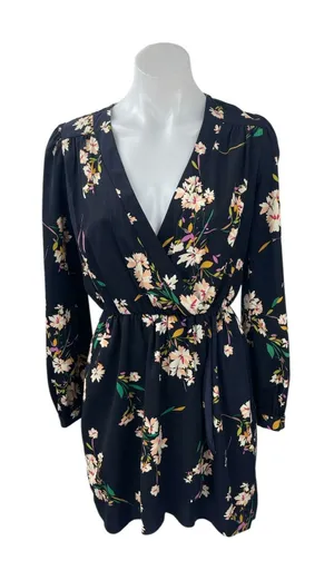 Honey Punch Women's Multicolor Floral V Neck Long Sleeve Mini Wrap Dress Sz S/M thumbnail 1