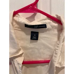 GAP Silk Cotton Blouse Womens 14 Ivory Button Up Short Sleeve Lightweight Top‎ thumbnail 2