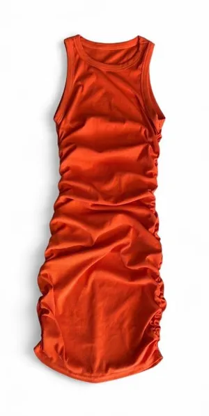 Orange Ribbed Ruched Bodycon Tank Mini Dress XS NWOT thumbnail 4