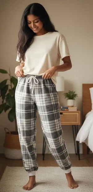Aerie Plaid Pajama Jogger Pants Gray White Drawstring Lounge Sleepwear Small NEW thumbnail 1