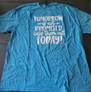 Gildan Softstyle Blue & white "Tomorrow is not promised, cuss them out today!" thumbnail 1