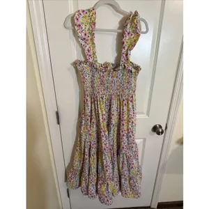 Crown & Ivory Multi Color Floral Sleeveless Smocked Midi Dress Large thumbnail 4