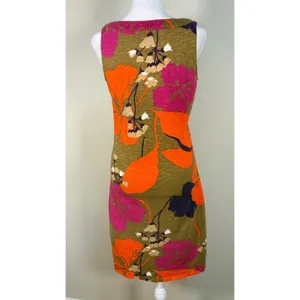 Boden Floral Shift Dress‎ 6L Green Orange V-Neck Crochet Trim Cotton Excellent thumbnail 3