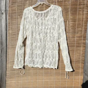 Ivory Lace Sheer Top Long Sleeve M thumbnail 6