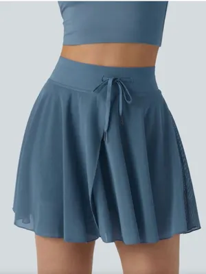 Halara High Waisted Drawstring Contrast Mesh 2 in 1 Flowy Provincial Blue Skort thumbnail 1