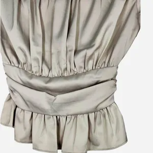 Jason Wu Satin Front Button Ruffle Peplum Hem Baby doll Blouse Top Cream XS thumbnail 5