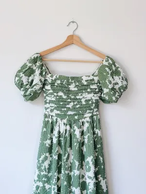 Abercrombie & Fitch Green Puff Sleeve Floral Midi Dress thumbnail 5
