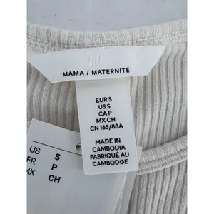 H&M Maternity Mama Long Sleeve Shirt Ribbed Basic Crewneck Minimalist Ivory thumbnail 10