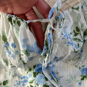 Altar'd State white blue floral romantic Milk made cottage puff sleeve crop S​ thumbnail 4
