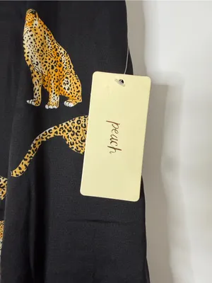 Peach Wide Leg Black Pants with Cheetah / Leopard Big Cat Print Satin Feel NWT thumbnail 5