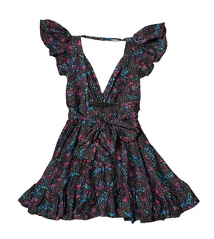 $232 Anthropologie Sabina Musayev S Black Mini Dress Floral Backless Ruffle Pink thumbnail 2