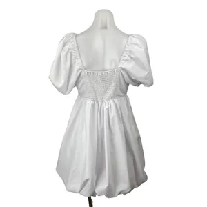Centimeter Women's White Puff Sleeve Mini Babydoll Flare A-Line Shift Dress Sz M thumbnail 4