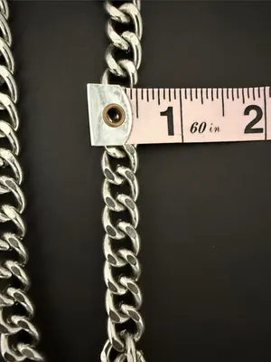 silver chunky cuban link chain necklace, also referred to as a curb chain. thumbnail 4