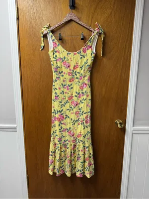 Kiel James Patrick Flower Garden Sleeveless Midi Dress Linen Blend Yellow 0 thumbnail 13