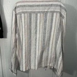 Jones New York Linen Gray Blue Stripes Lightweight JACKET/Blazer SIZE XL EUC thumbnail 7
