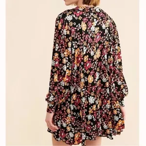 NWT Free People Daisy Jane Black Floral Swing Dress Generous Medium Retail $148 thumbnail 3