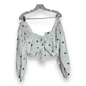 NWOT Farm Rio Flower-Embroidered Cotton Crop Top Size XL‎ thumbnail 2