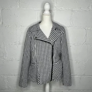 Isaac‎ Mizrahi Live Women's Black White Gingham Moto Blazer Jacket Size Large thumbnail 2