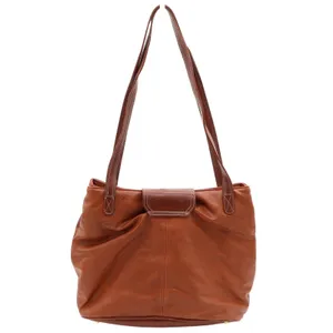 Leslie Fay Shoulder Bag Womens Medium Brown Leather Stirrup Hardware Good thumbnail 4