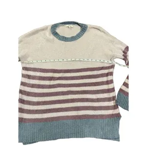 Easel Los Angeles cream, dark pink & teal‎ striped soft sweater size large thumbnail 4