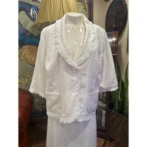 Kim Rogers Petite Linen Skirt Set White Ruffle Blazer & Midi Skirt Size PL Coast thumbnail 4
