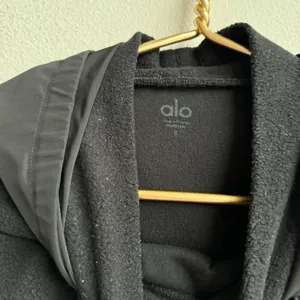Alo Yoga Black Mixed Media Nylon Oversized Relaxed Hoodie Size Small Gym Travel thumbnail 6