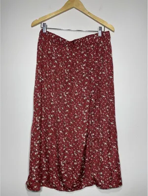 Burgundy Ditsy Floral Midi Skirt Cottagecore Coquette Boho A-Line Festival 12 thumbnail 2