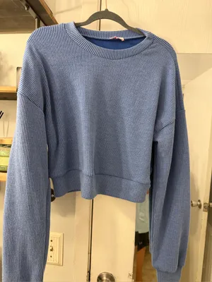 Pink Lily Ribbed Cropped Sweater in Periwinkle Blue thumbnail 1