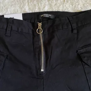 High Waist Zipper Side Pockets Cargo Shorts Black thumbnail 5