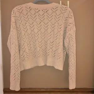 American Eagle chenille Pointelle cropped‎ sweater tan size small thumbnail 2
