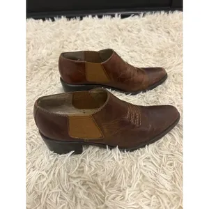 Nicole Brown Leather Ankle Boots Chelsea Style Block Heel Western Stitch‎ Sz 6 thumbnail 3