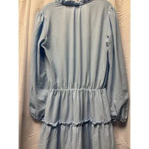 Women's Baby Blue Tiered Mini Dress Tie Front Balloon Long‎ Sleeve L thumbnail 9