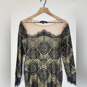 For Love & Lemons Grace Dress in Black Nude Mesh Lace size Medium $285 thumbnail 5