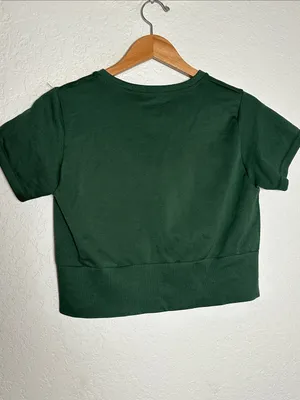 NEW offline aerie Forest Green Short Sleeve Crop Top Casual Athleisure Size XL thumbnail 6