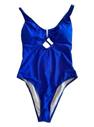 NWT Blue One Piece Cut Put Swimsuit Women’s Size XL Classic Beach Pool Monokini thumbnail 1
