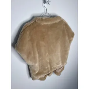 2000s Sisley Tan Faux Fur Shawl Wrap Poncho Cape Size small oversized thumbnail 14