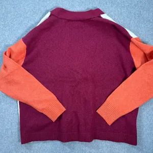 LOFT Colorblock Knit Cardigan Sweater Women's X-Small Button Front Burgundy thumbnail 9