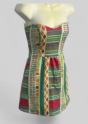 Judith March bold neon funky geo printed strapless midi dress cotton Small chic thumbnail 1