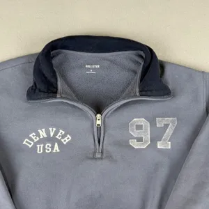 Hollister Womens Denver USA 97 Quarter Zip Sweatshirt Blue Gray Crop Fleece S thumbnail 2