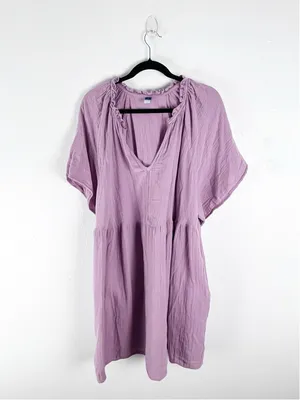 OLD NAVY Purple Short Sleeves Side Pockets Gauzy Dress 2X Casual Picnic BBQ Boho thumbnail 1
