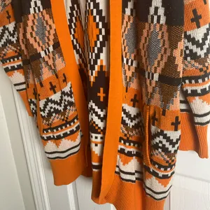 Serra Aztec Southwestern Geometric Open Front Cardigan Orange Black XL thumbnail 5