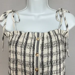 Loft Striped Poplin Smocked Cami Tank Top Shirred NWT Sz Medium Women Tie Straps thumbnail 6