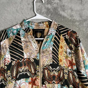 Z&L Europe‎ Patchwork Floral Bomber Jacket Boho Statement Golf Size Small Gold thumbnail 2