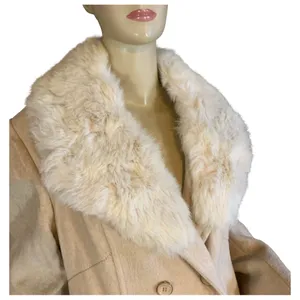 Vintage 1980'S Prime Source Ny Beige & Cream Wool & Rabbit Fur Collar Coat (L) thumbnail 8
