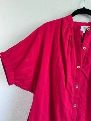 NWT Never A Wallflower Elastic‎ Sleeve Dress Peasant Candy Apple Red Cotton thumbnail 2
