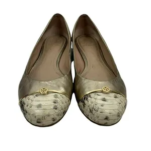 Tory Burch Size 9 Bar Logo Ballet Flat Champagne Natural Odyssey Karajah‎ Print thumbnail 2